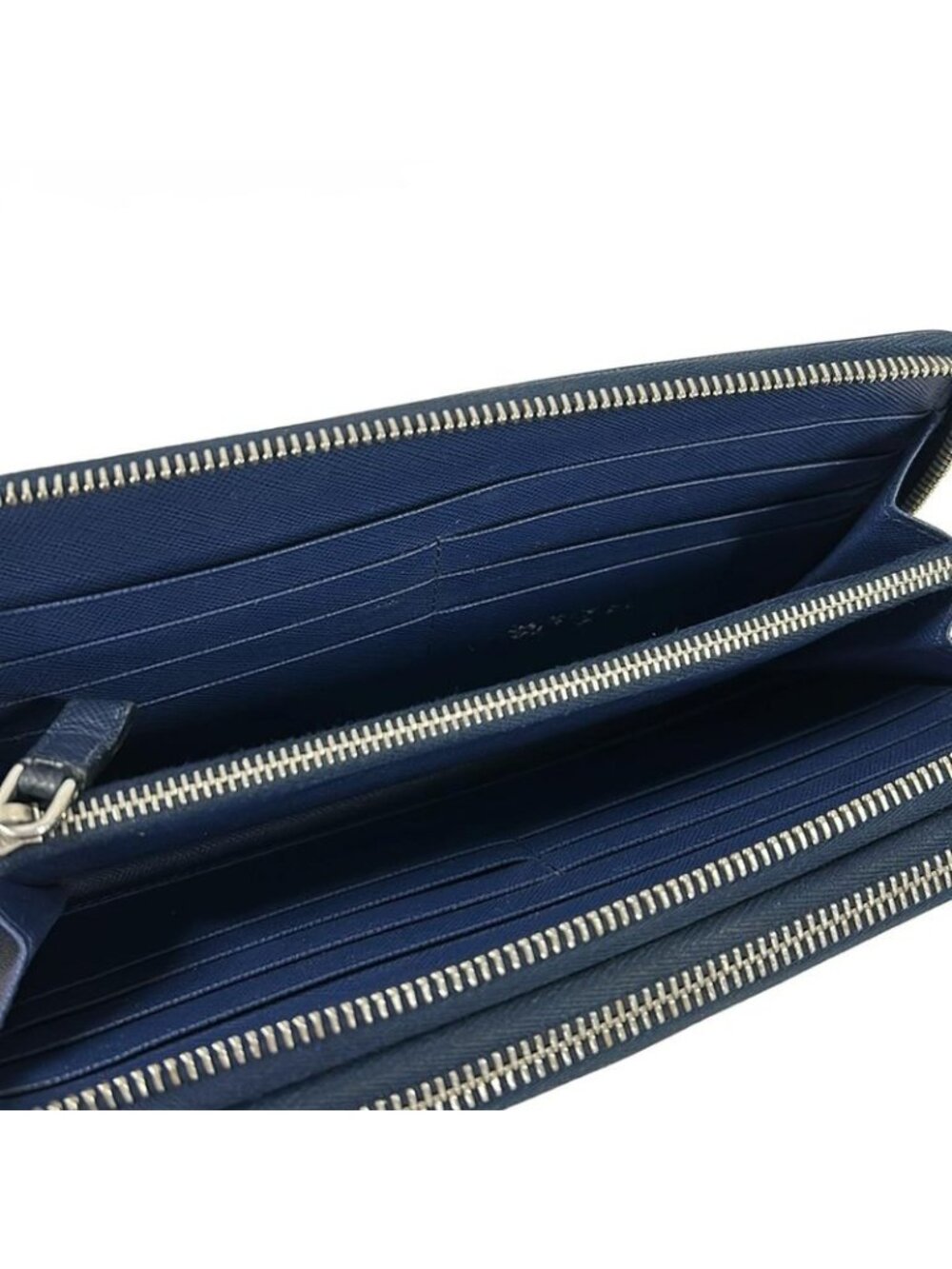 Prada Wallet Navy Double Zip Organizer Around Leather - Picture 4 of 10